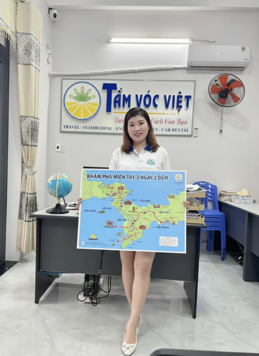 Bản đồ lịch trình du lịch miền Tây 3 ngày 2 đêm qua Tiền Giang, Cần Thơ, Sóc Trăng.