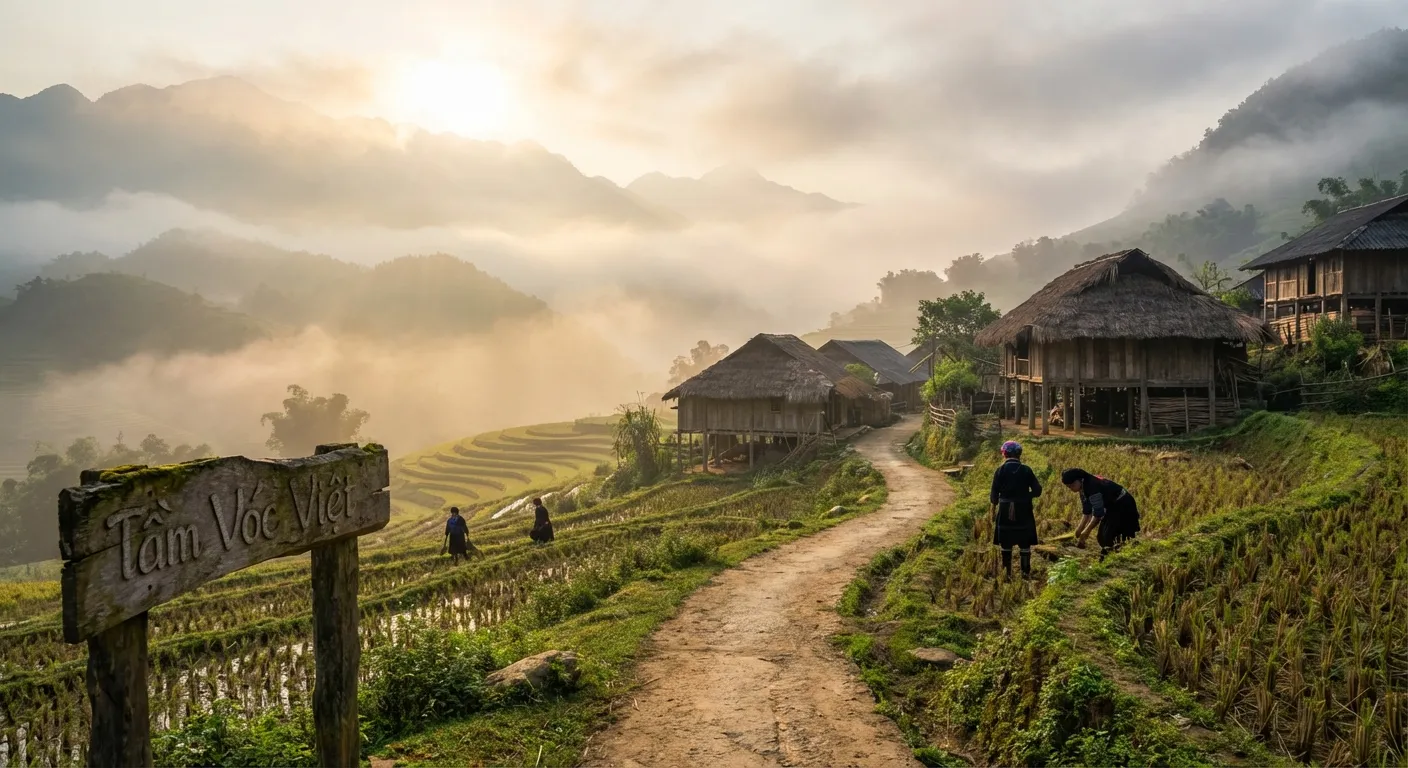 Cảnh đẹp bản làng Hmong Sapa trong sương mờ cùng du lịch Tầm Vóc Việt