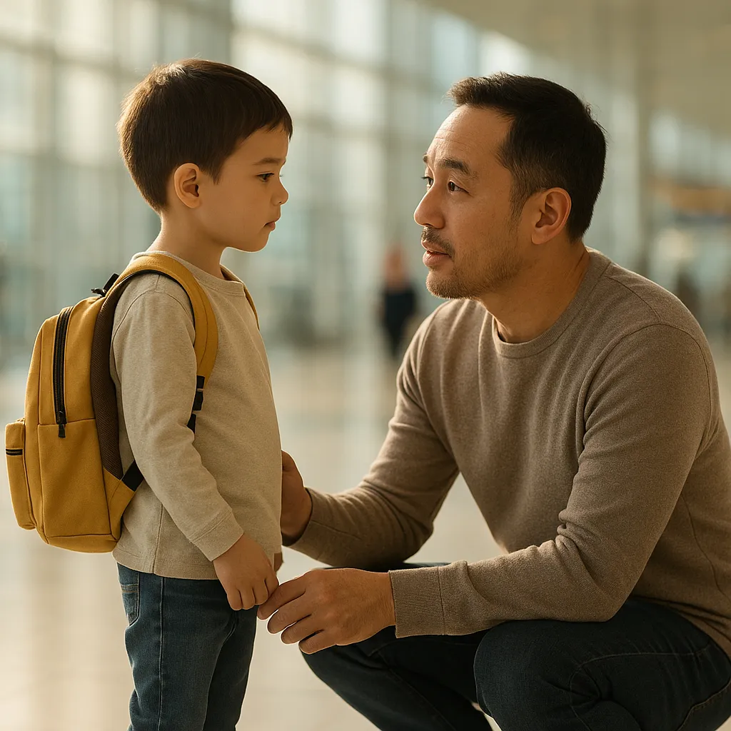 Cha mẹ ân cần trò chuyện cùng con nhỏ khi đi du lịch cùng Tầm Vóc Việt.