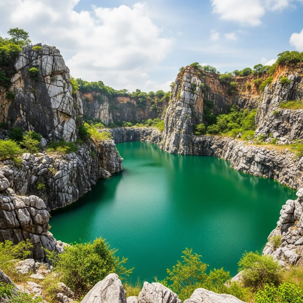 Hồ Đá Xanh Vũng Tàu với làn nước xanh ngọc bích và vách đá kỳ vĩ tuyệt đẹp.