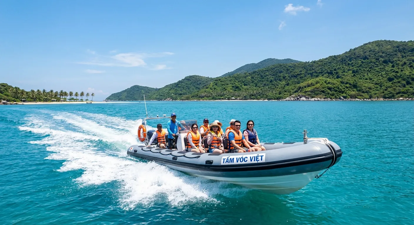 Khách đi tour Cù Lao Chàm từ Đà Nẵng trên cano cao tốc của Tầm Vóc Việt