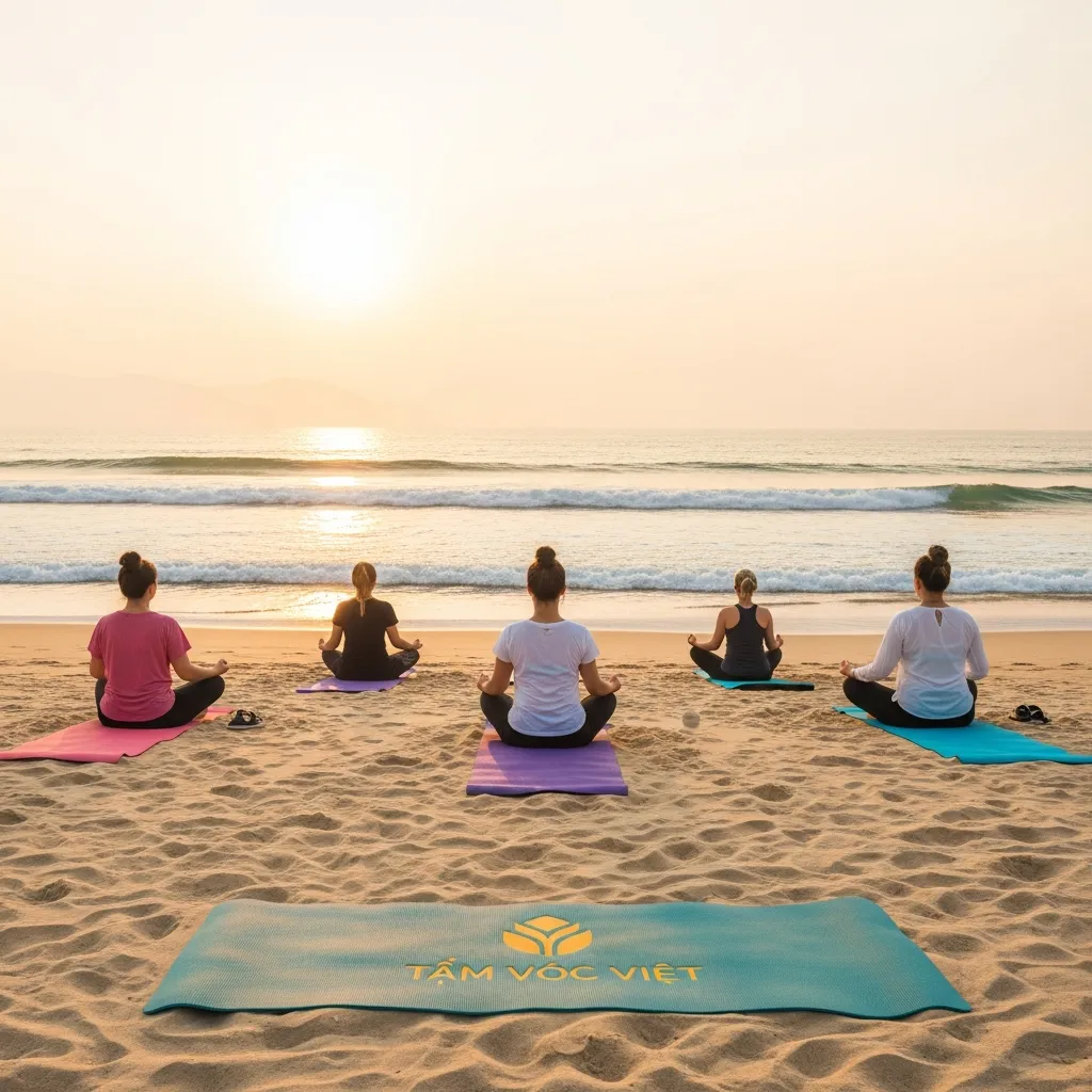 Tập yoga đón bình minh trên biển Mỹ Khê trong chuyến du lịch chữa lành cùng Tầm Vóc Việt
