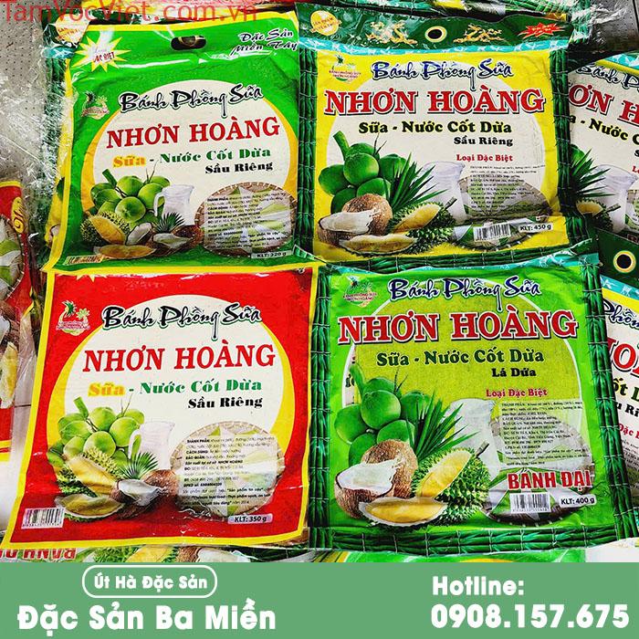 Bánh Phồng Sữa Nhơn Hoàng Lá Dứa Sầu Riêng - Út Hà Đặc Sản