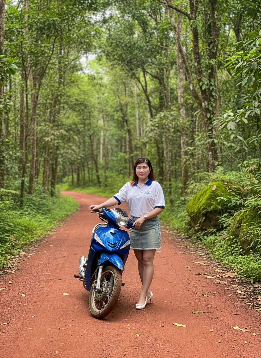 Xe máy trên đường đất đỏ xuyên rừng nguyên sinh trong hành trình du lịch Phú Quốc tự túc.